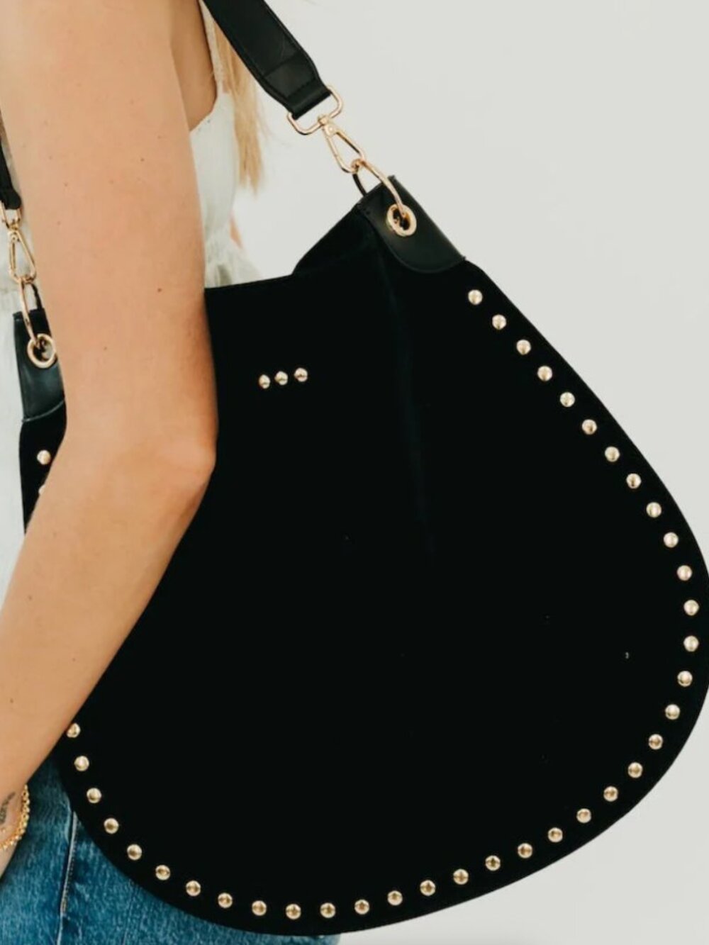 OG Rosalie Rivet Suede Hobo Bag - Black NWT